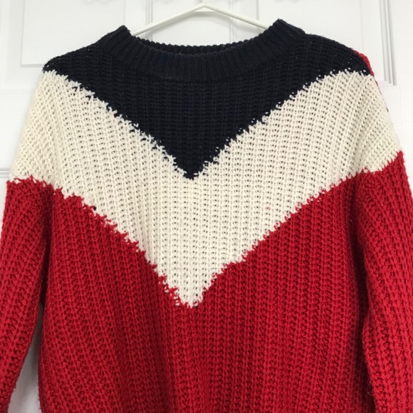 Urban Heritage Cable Knit Pullover Sweater Top S Dark Navy Blue Red White - Picture 4 of 10